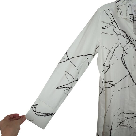 Wynne Layers long sleeve black white geometric high low Tunic button front sz XS - Picture 3 of 13